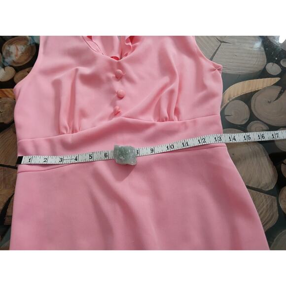 Vintage Maxi Dress and Matching Shrug Jacket Set 1960s Mod Geometric Floral Pink - Picture 9 of 15